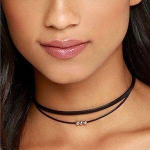 Black Choker Silver Beaded Necklace adjustable